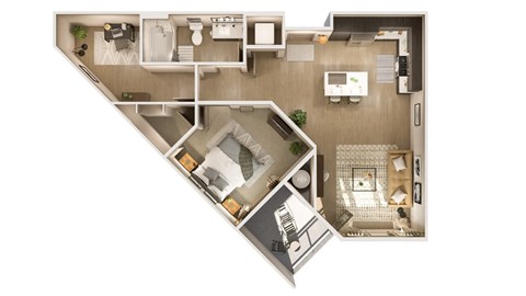 Floor plan for 1 bed, 1 bath, 867 sqft